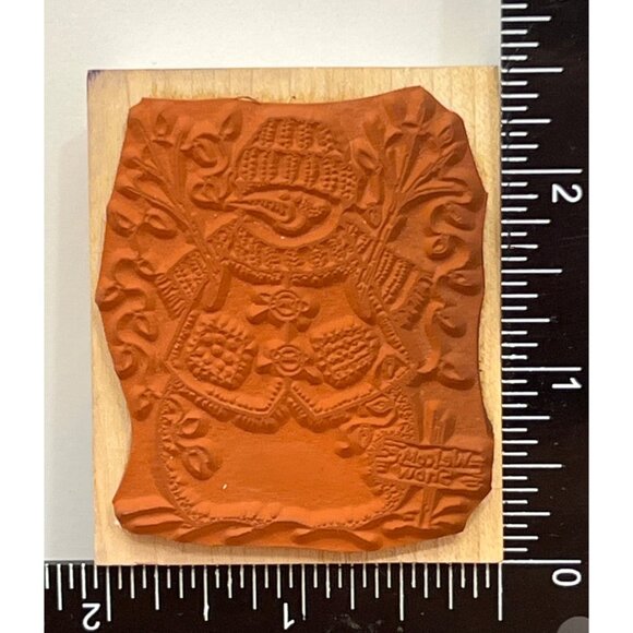 RARE HERO ARTS E1254 SNOWMAN WITH LIGHTS WOOD MOUNTED RUBBER STAMP WELCOME SNOW - Picture 3 of 5